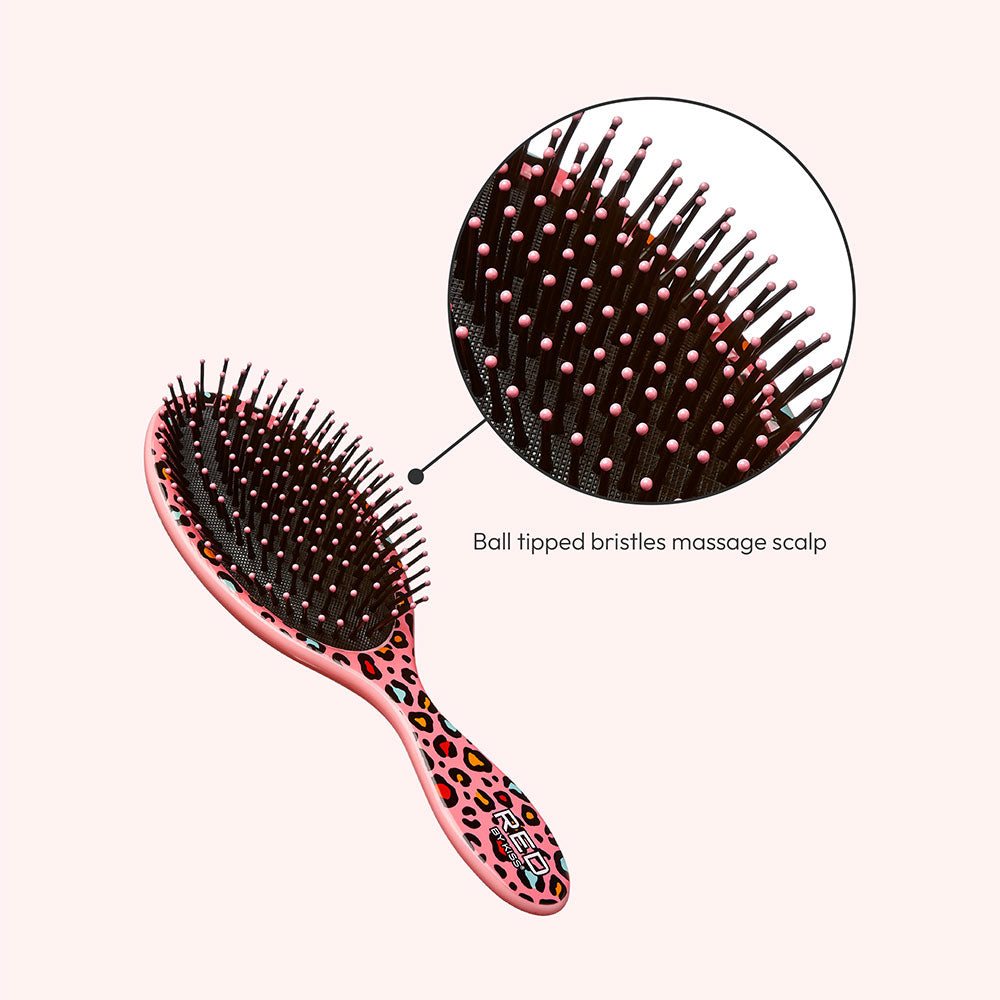 Red By Kiss Oval Designed Brush – Pink Leopard  Wet To Dry Detangling