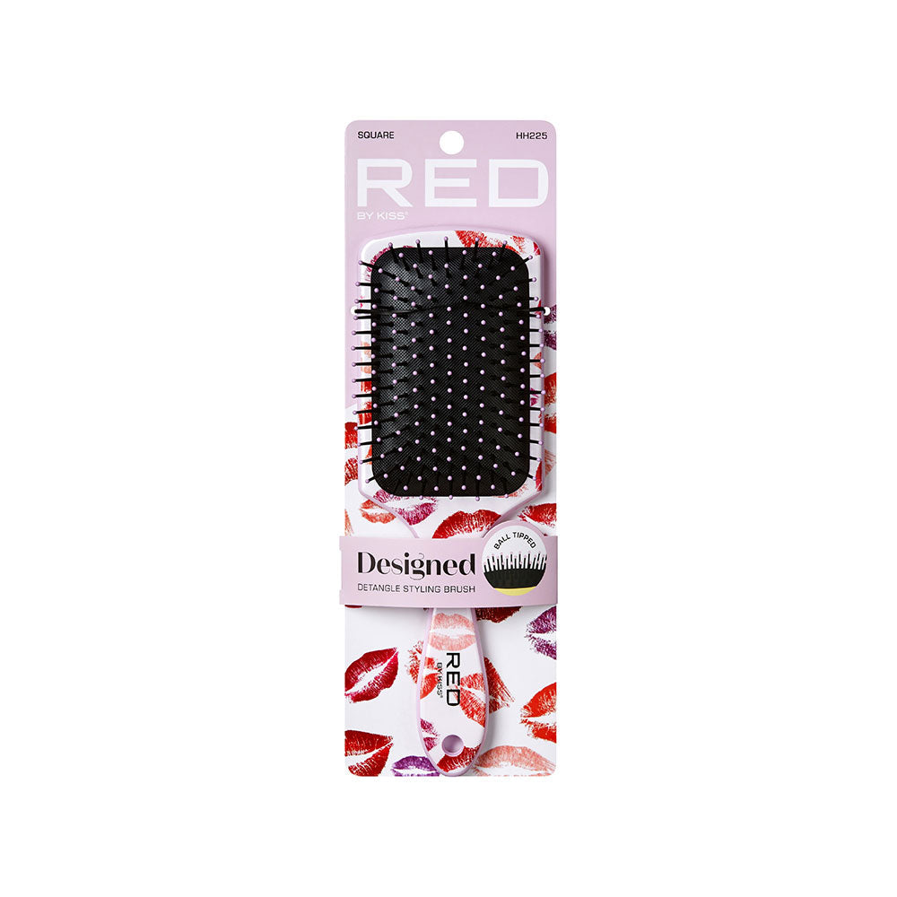 Red By Kiss Square Paddle Designed Brush – Kisses  Wet To Dry Detangling
