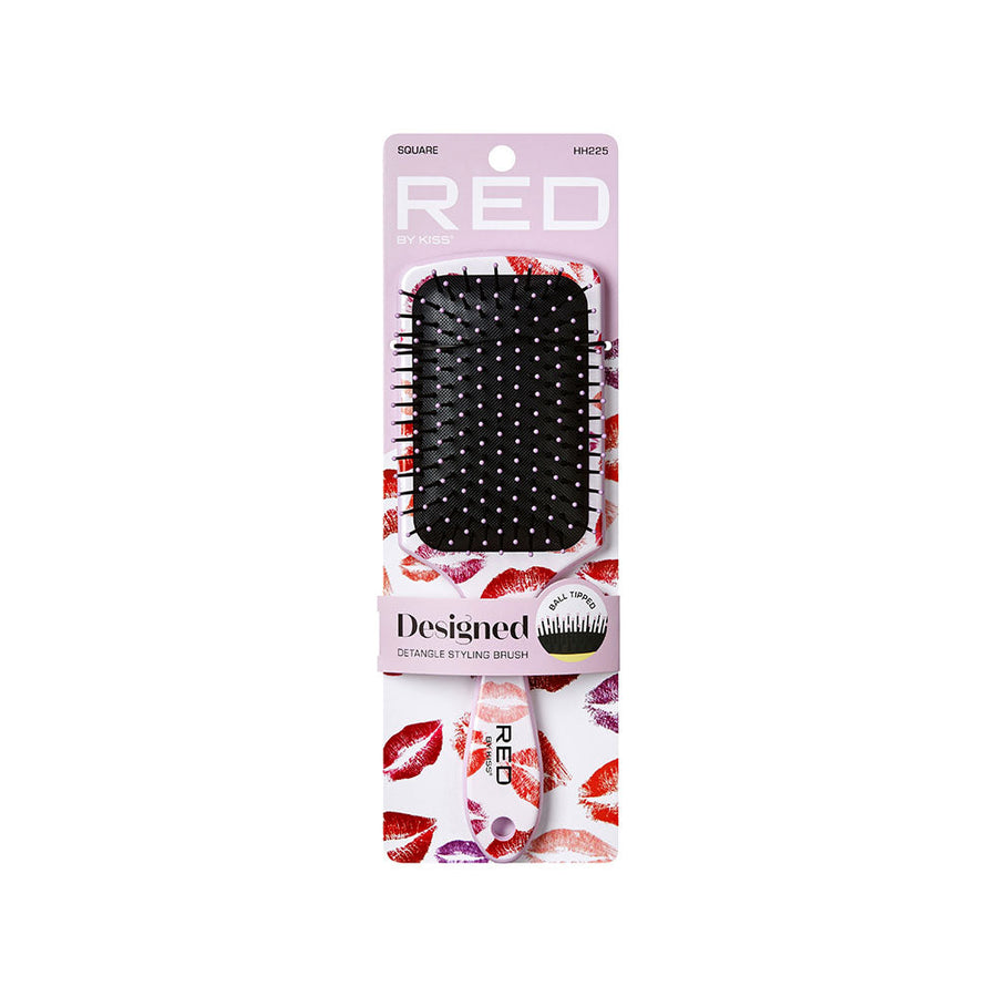 Red By Kiss Square Paddle Designed Brush – Kisses  Wet To Dry Detangling