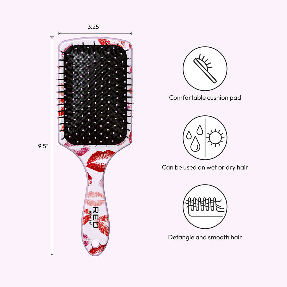 Red By Kiss Square Paddle Designed Brush – Kisses  Wet To Dry Detangling