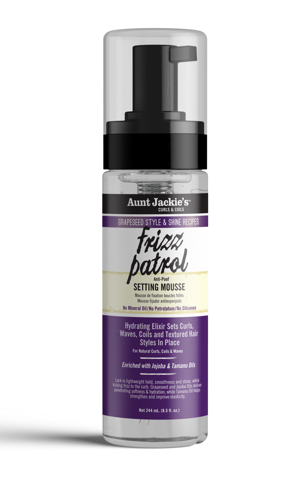 Aunt Jackie's Curls & coils  Frizz Patrol Anti-Poof Twist & Curl Setting Mousse 244ml/8.5oz