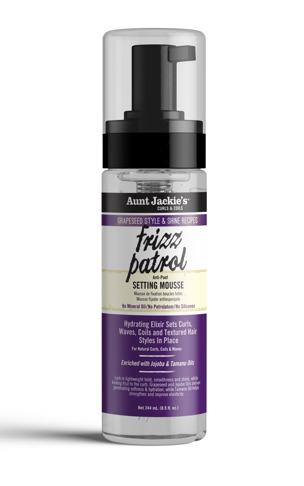 Aunt Jackie's Curls & coils  Frizz Patrol Anti-Poof Twist & Curl Setting Mousse 244ml/8.5oz