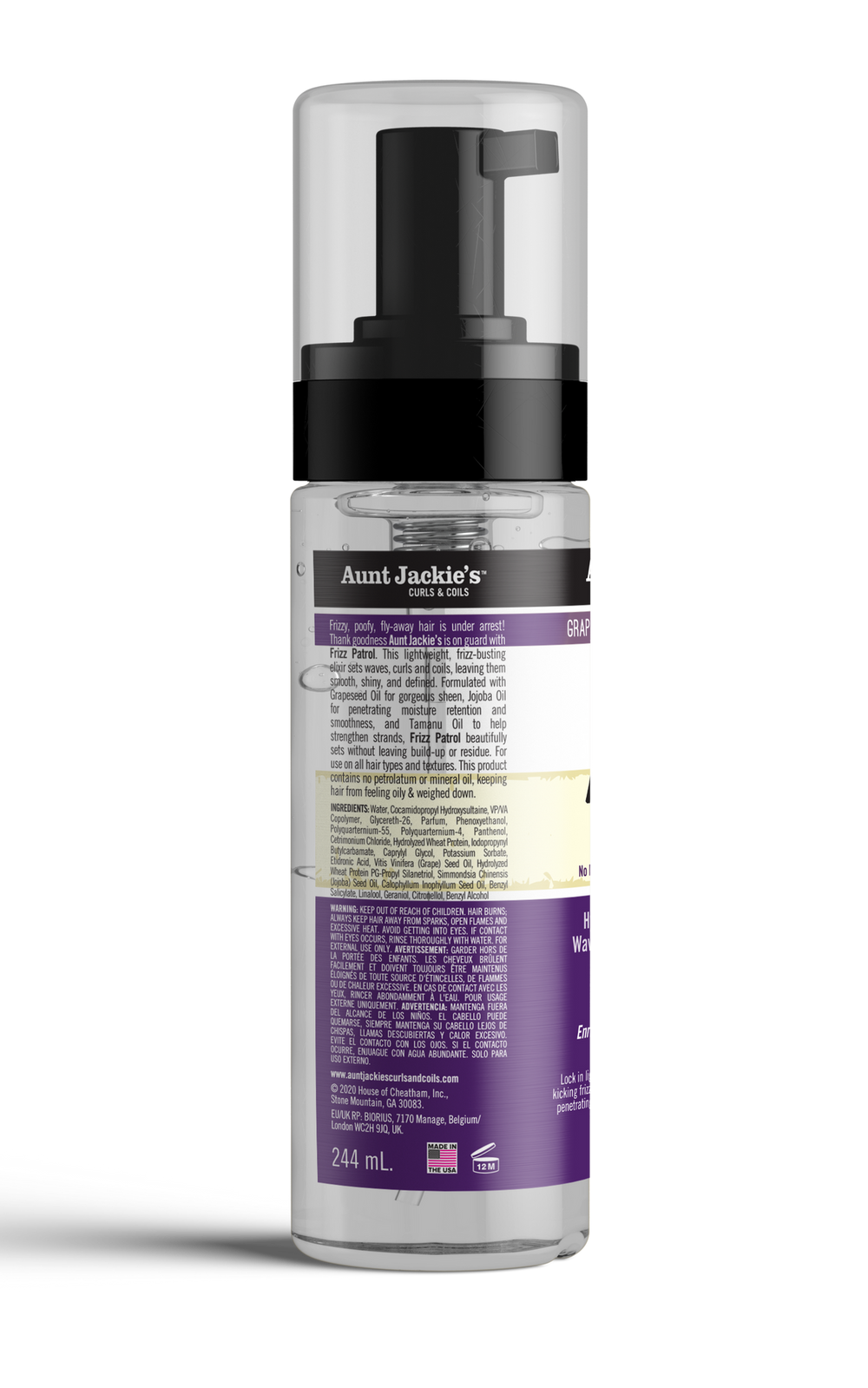 Aunt Jackie's Curls & coils  Frizz Patrol Anti-Poof Twist & Curl Setting Mousse 244ml/8.5oz