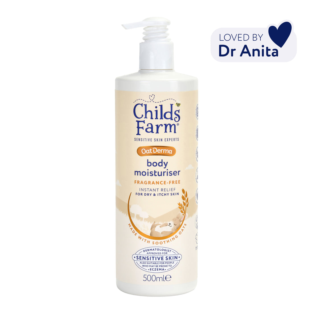 Childs Farm Sensitive Skin Experts Oat Derma Fragrance Free Body Moisturiser 500ml