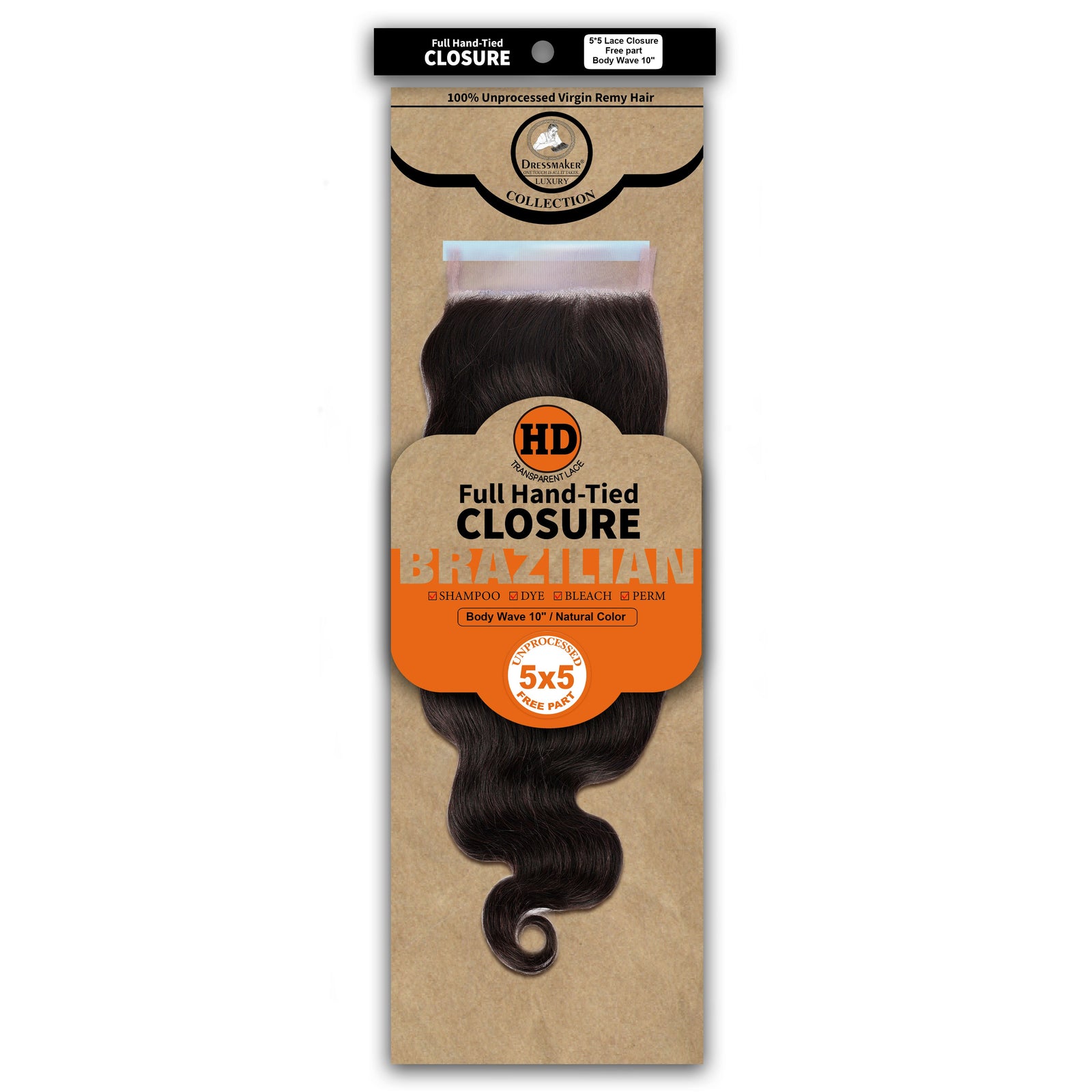 Dressmaker 100% Unprocessed Virgin Remy HD Luxury Lace Closure Body Wave 5X5 Free Part