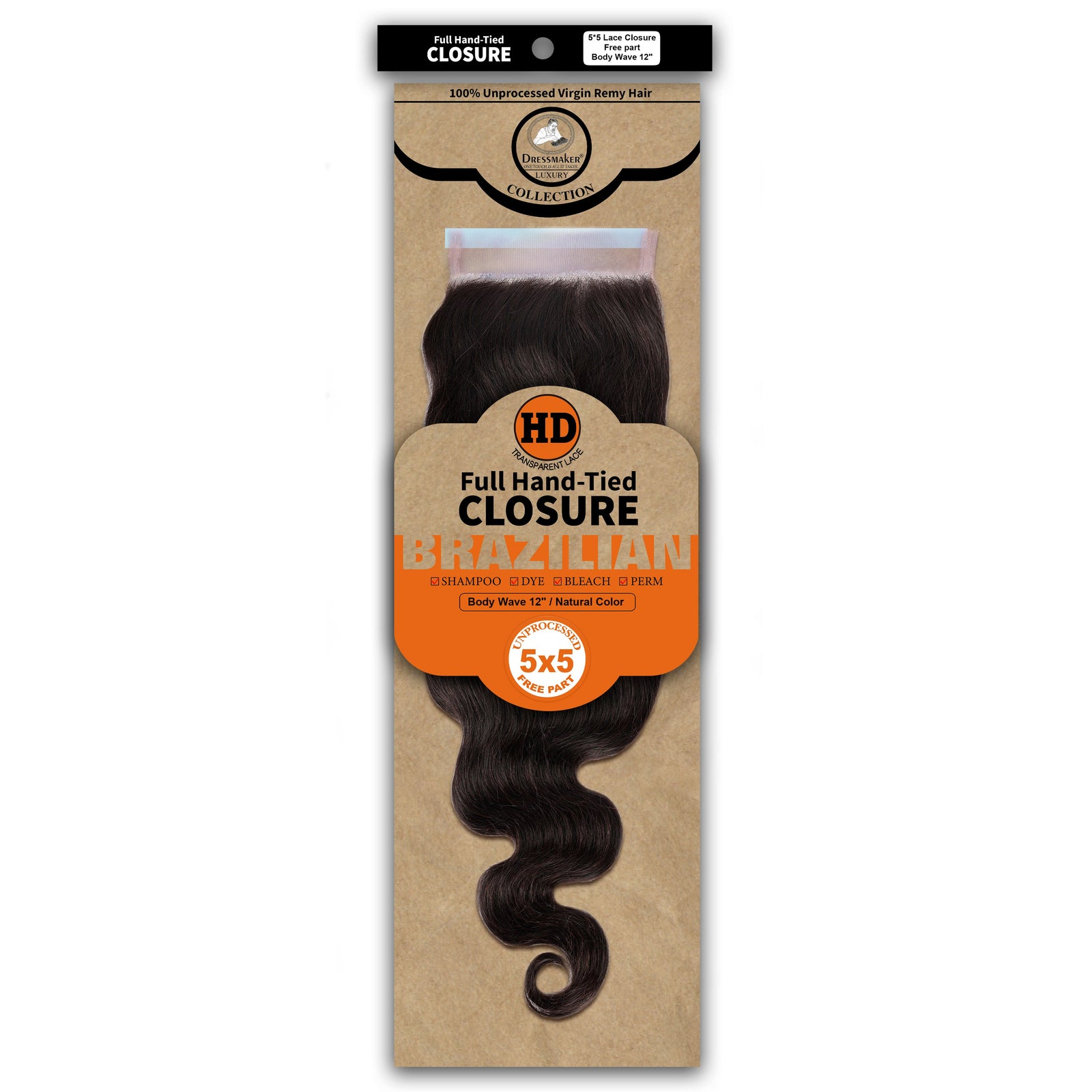 Dressmaker 100% Unprocessed Virgin Remy HD Luxury Lace Closure Body Wave 5X5 Free Part