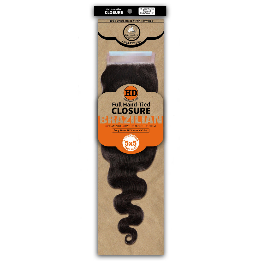 Dressmaker 100% Unprocessed Virgin Remy HD Luxury Lace Closure Body Wave 5X5 Free Part