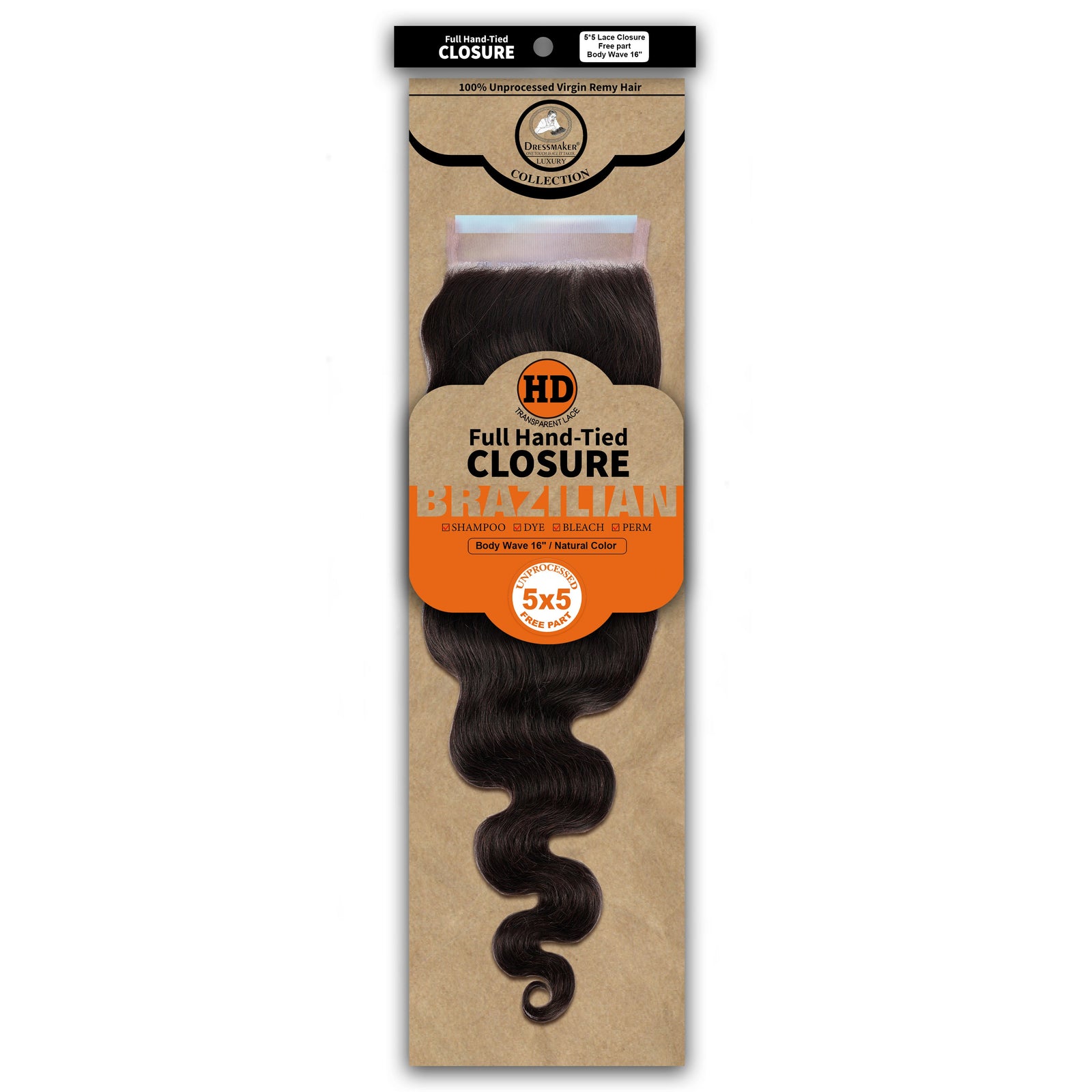 Dressmaker 100% Unprocessed Virgin Remy HD Luxury Lace Closure Body Wave 5X5 Free Part
