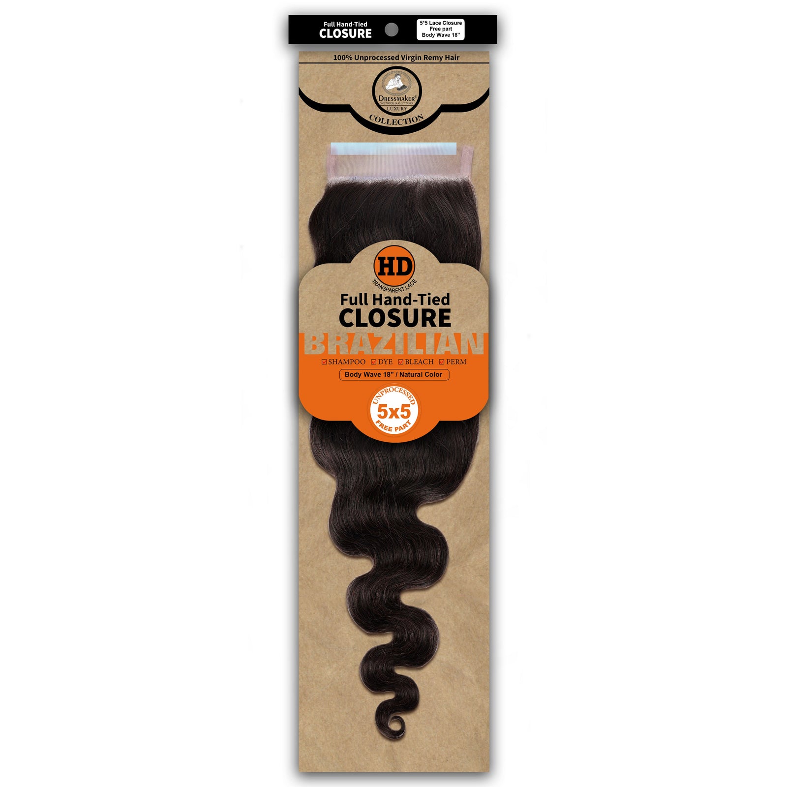 Dressmaker 100% Unprocessed Virgin Remy HD Luxury Lace Closure Body Wave 5X5 Free Part