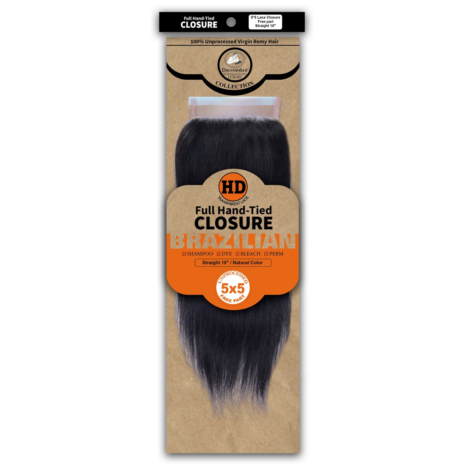 Dressmaker 100% Unprocessed Virgin Remy HD Luxury Lace Closure Straight 5X5 Free Part