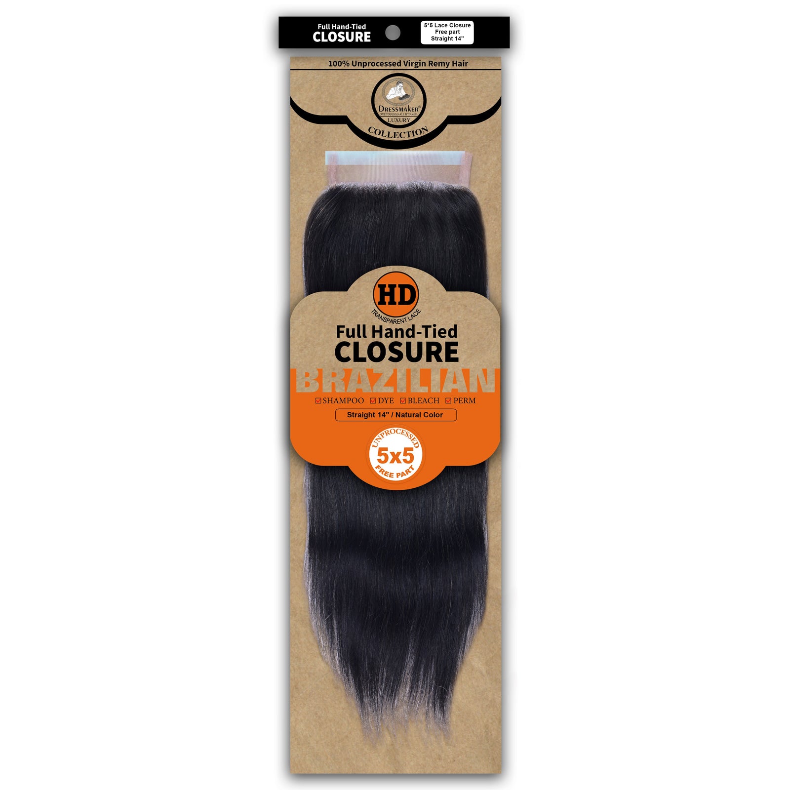 Dressmaker 100% Unprocessed Virgin Remy HD Luxury Lace Closure Straight 5X5 Free Part