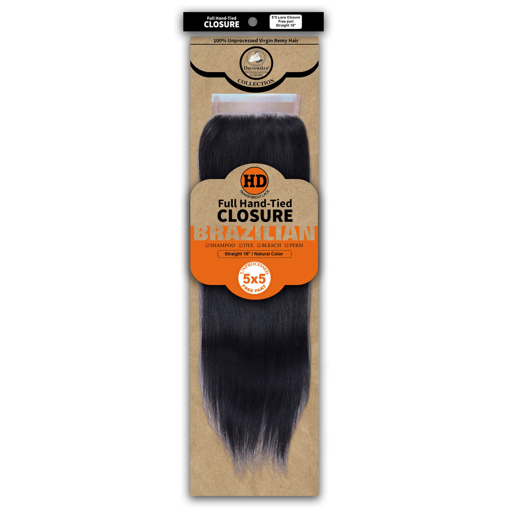 Dressmaker 100% Unprocessed Virgin Remy HD Luxury Lace Closure Straight 5X5 Free Part