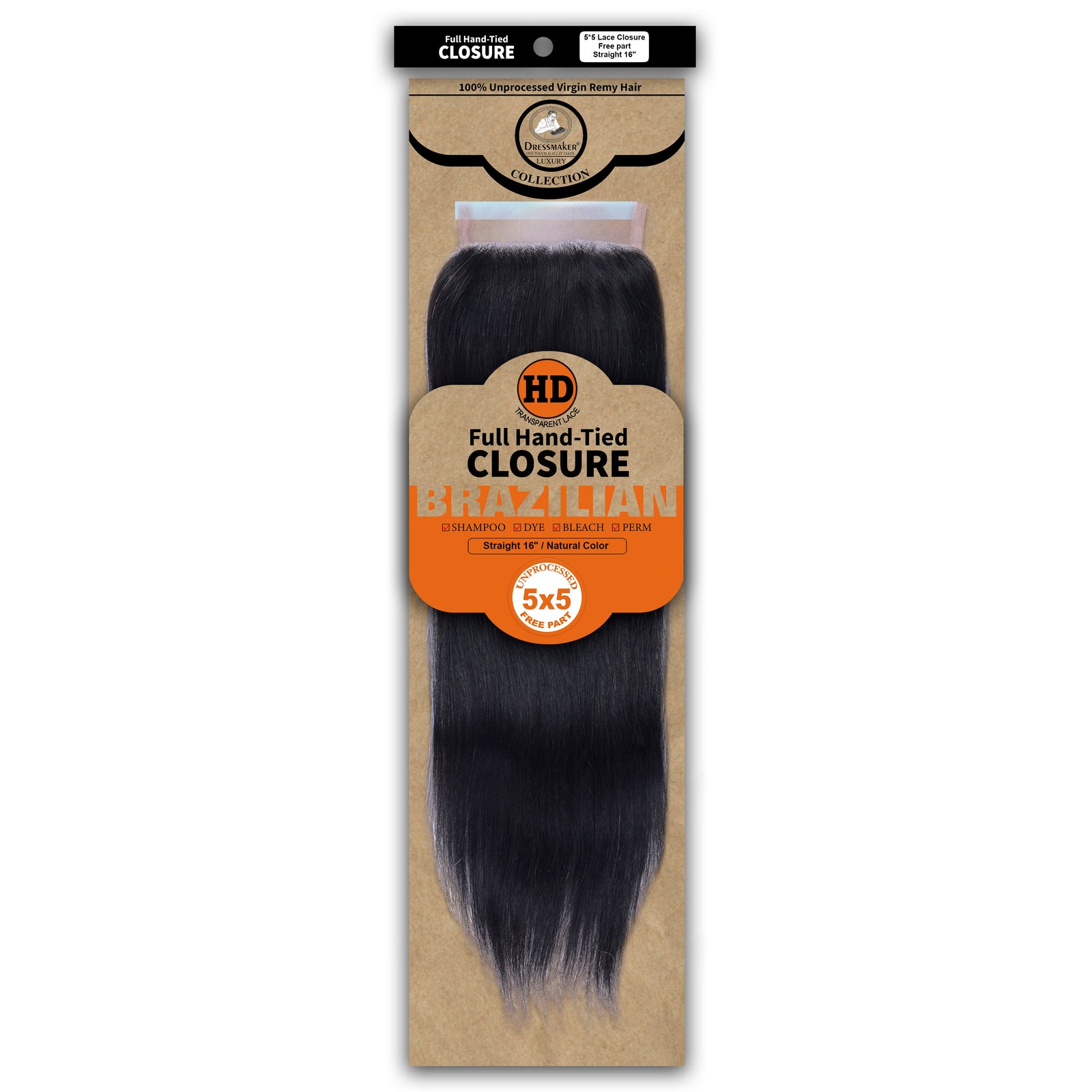 Dressmaker 100% Unprocessed Virgin Remy HD Luxury Lace Closure Straight 5X5 Free Part