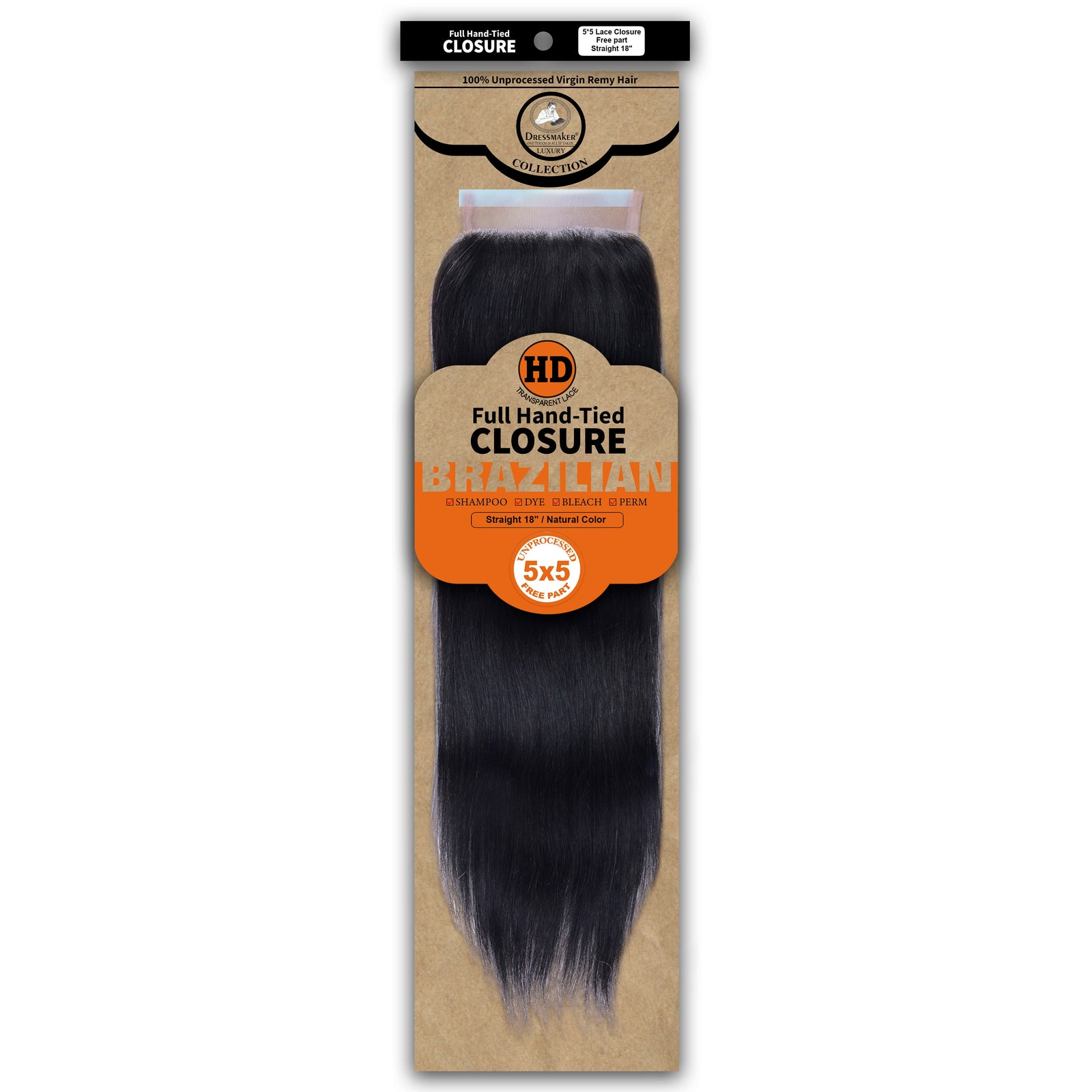 Dressmaker 100% Unprocessed Virgin Remy HD Luxury Lace Closure Straight 5X5 Free Part