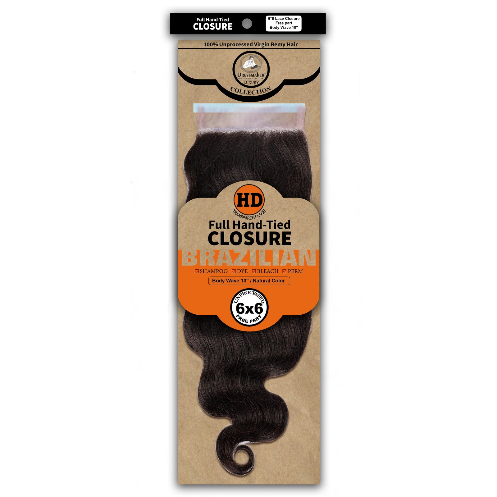 Dressmaker 100% Unprocessed Virgin Remy HD Luxury Lace Closure Body Wave 6X6 Free Part