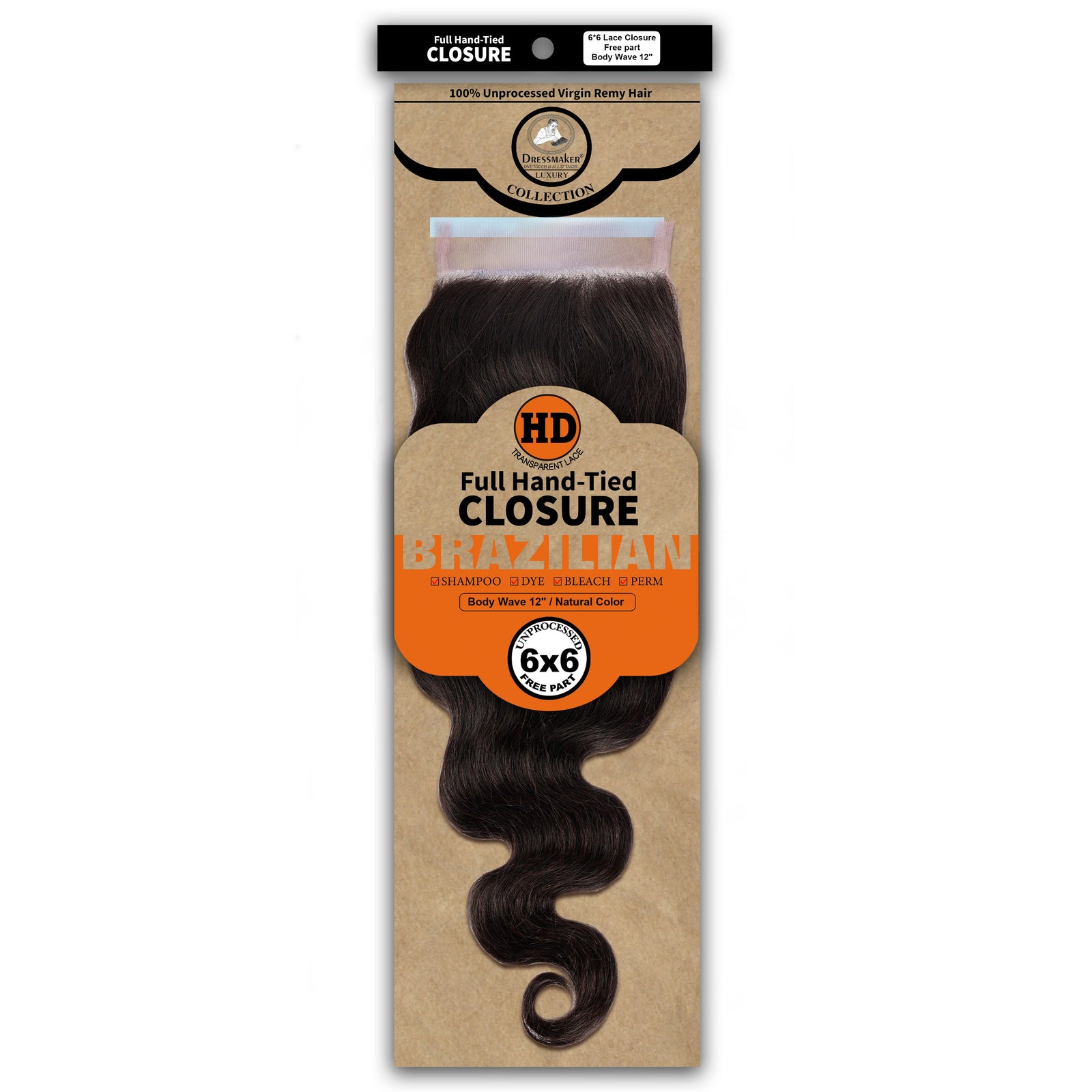 Dressmaker 100% Unprocessed Virgin Remy HD Luxury Lace Closure Body Wave 6X6 Free Part