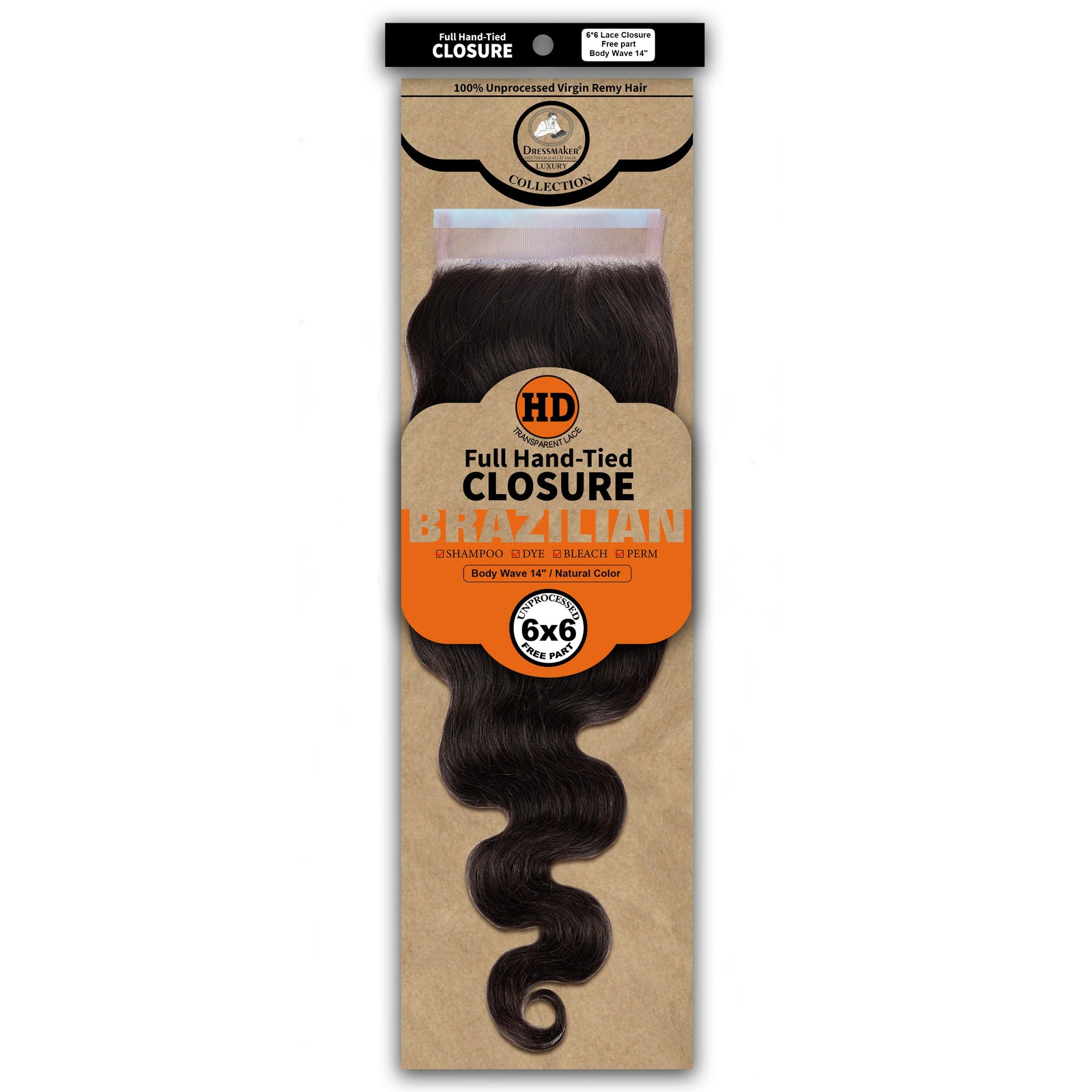 Dressmaker 100% Unprocessed Virgin Remy HD Luxury Lace Closure Body Wave 6X6 Free Part