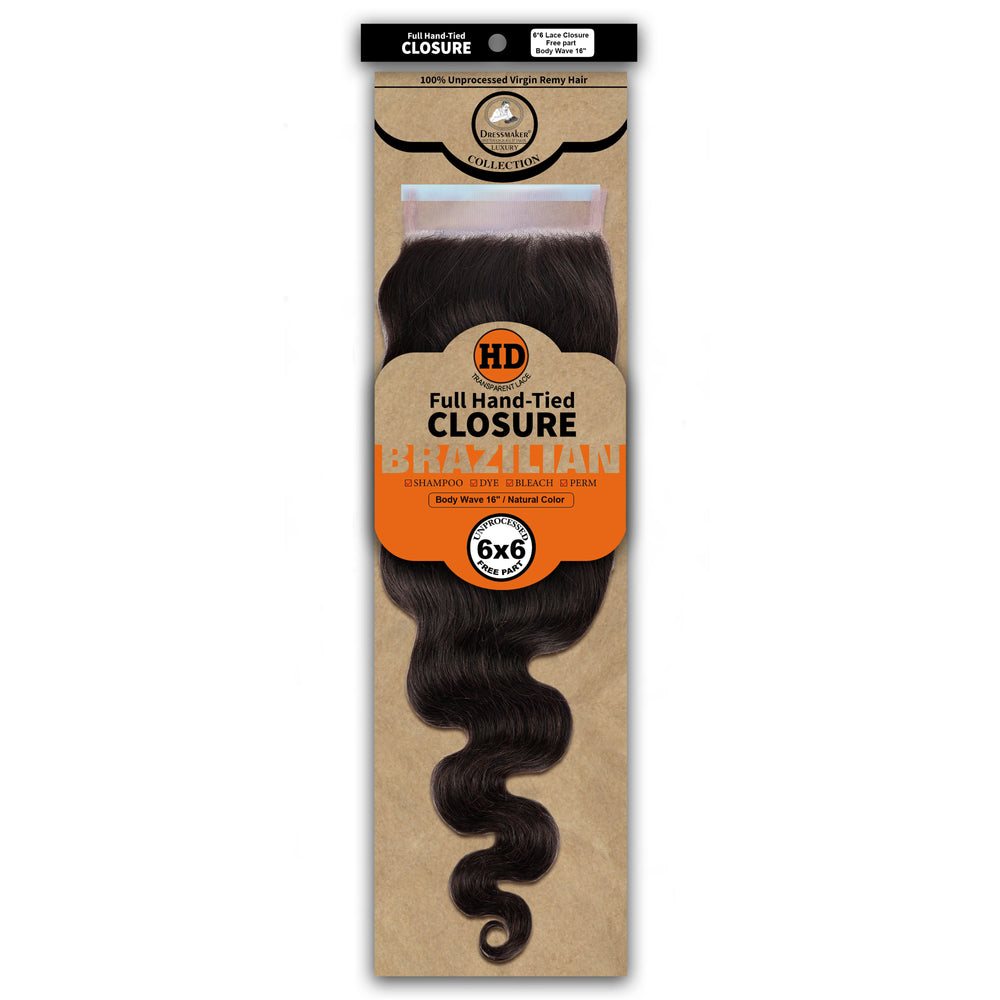 Dressmaker 100% Unprocessed Virgin Remy HD Luxury Lace Closure Body Wave 6X6 Free Part
