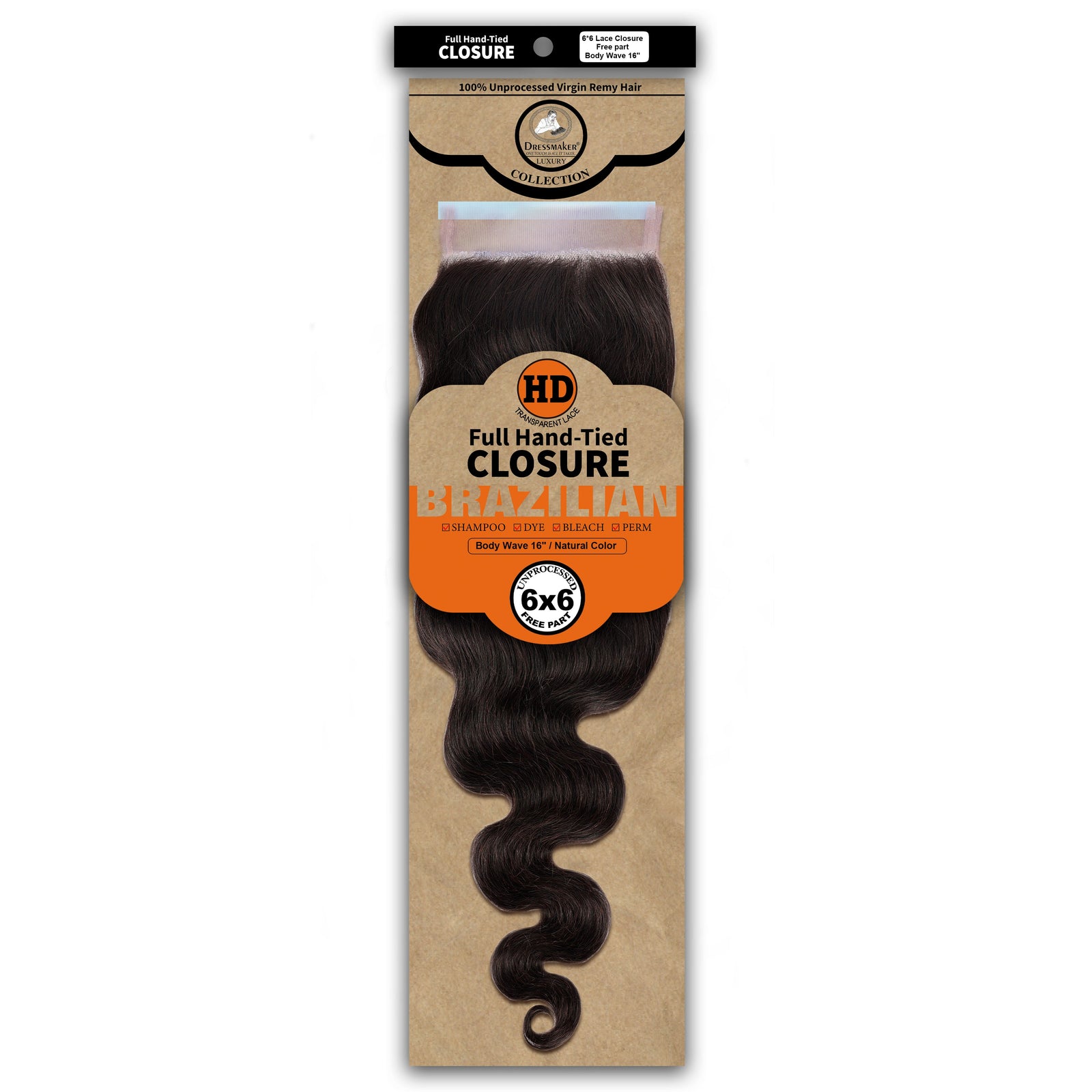 Dressmaker 100% Unprocessed Virgin Remy HD Luxury Lace Closure Body Wave 6X6 Free Part
