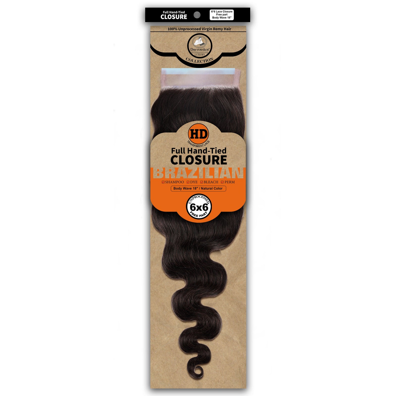 Dressmaker 100% Unprocessed Virgin Remy HD Luxury Lace Closure Body Wave 6X6 Free Part