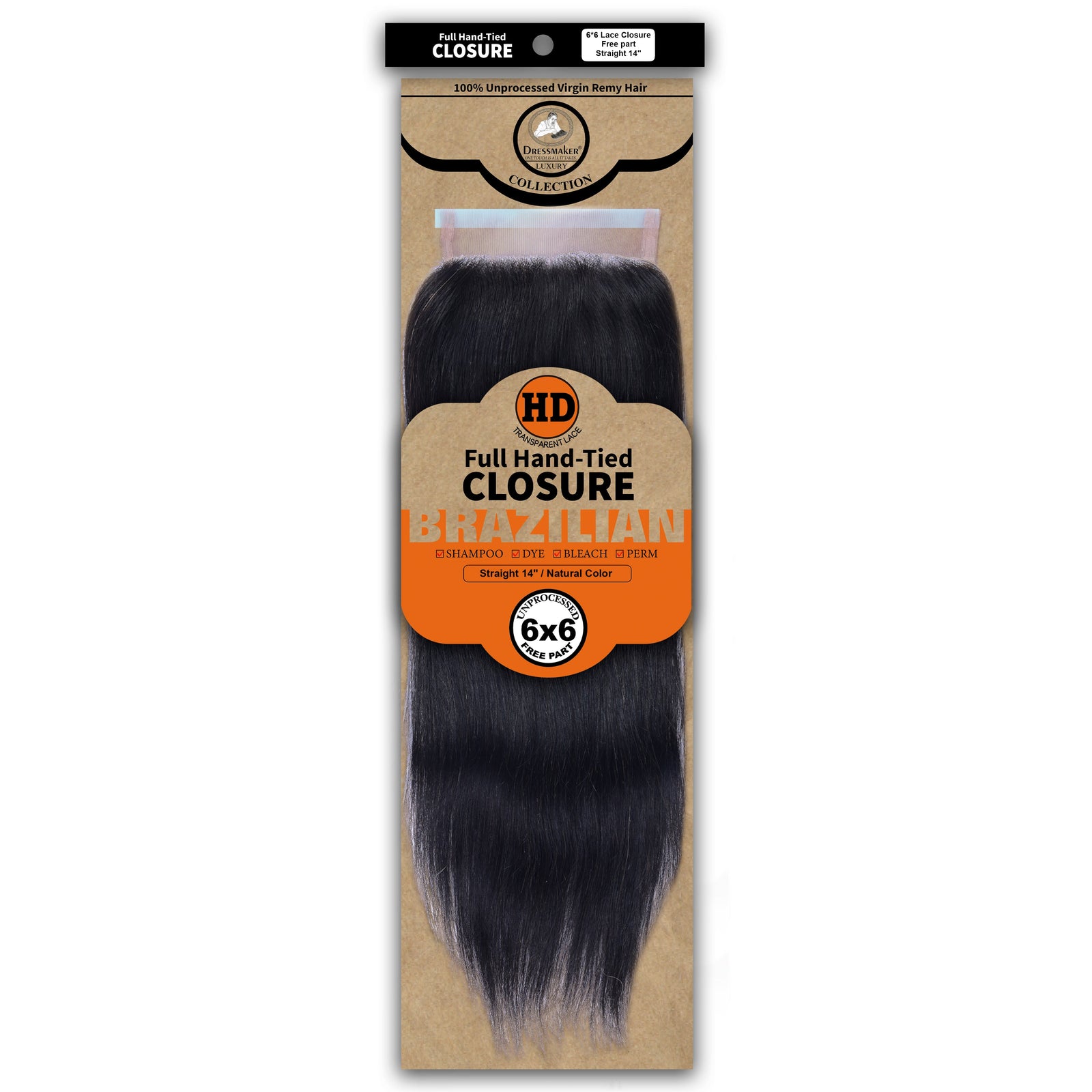 Dressmaker 100% Unprocessed Virgin Remy HD Luxury Lace Closure Straight 6X6 Free Part