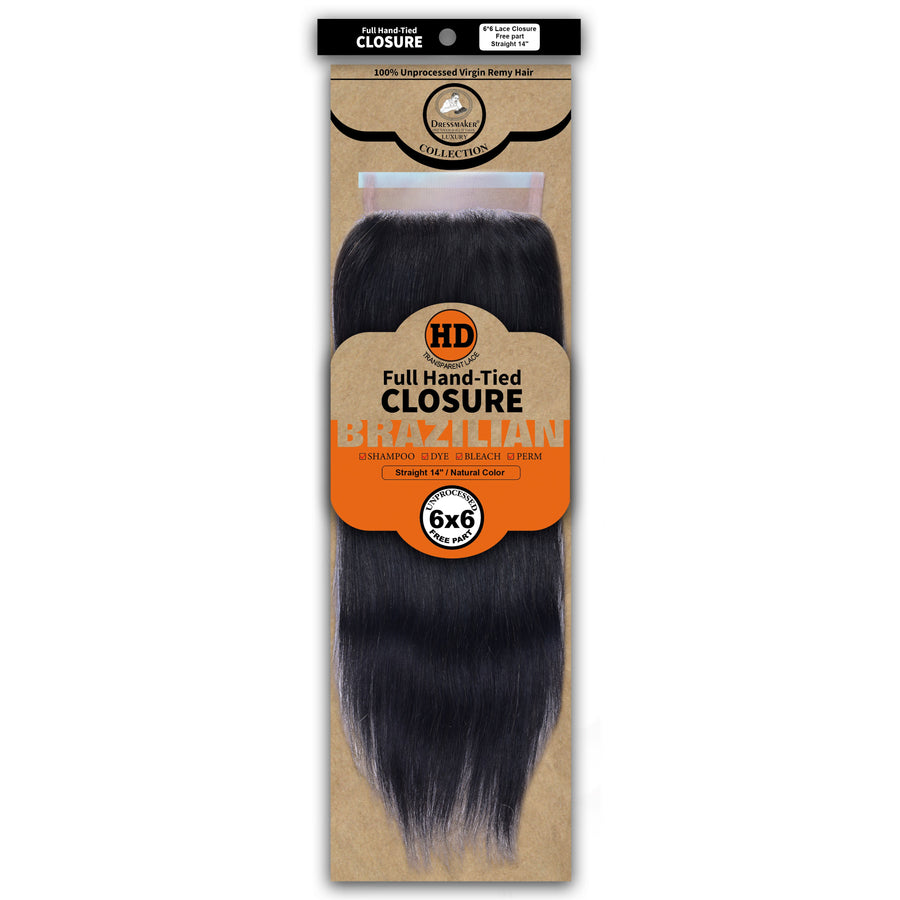 Dressmaker 100% Unprocessed Virgin Remy HD Luxury Lace Closure Straight 6X6 Free Part