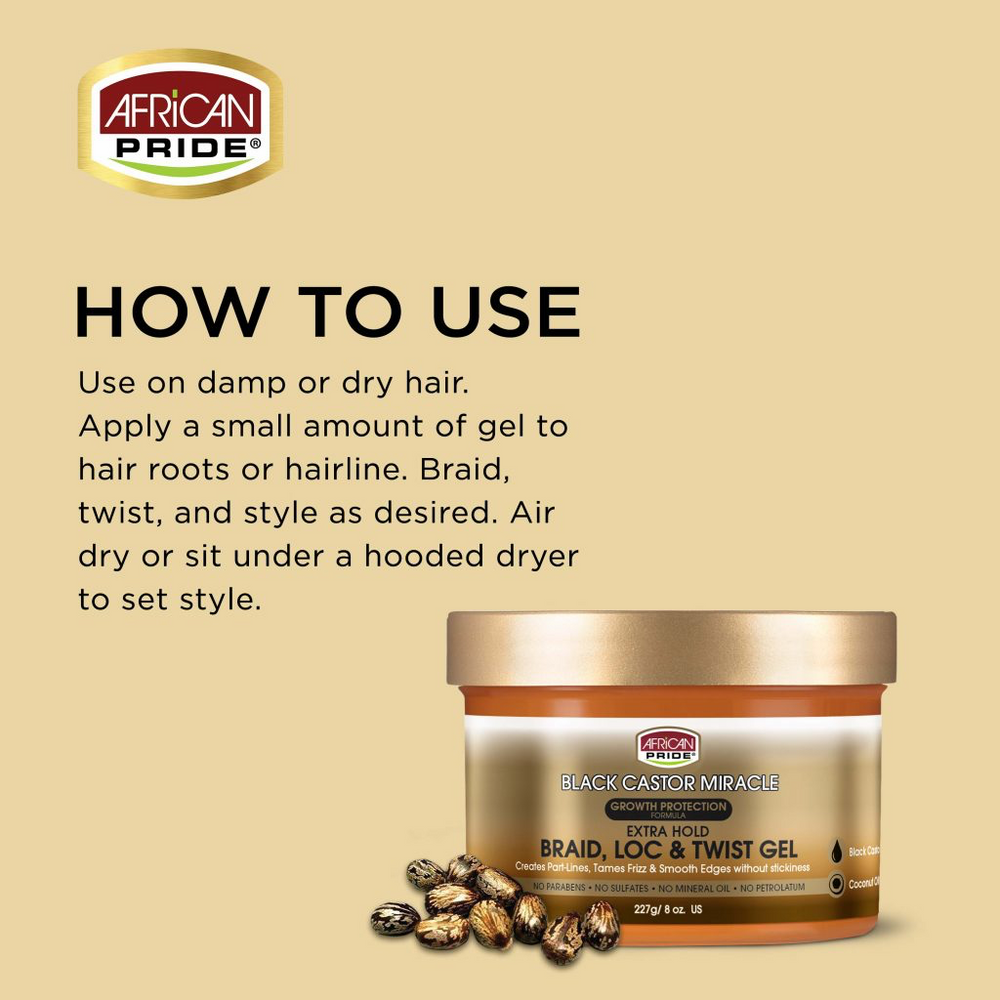 African Pride Black Castor Miracle Braid, Loc & Twist Gel  227g/8oz
