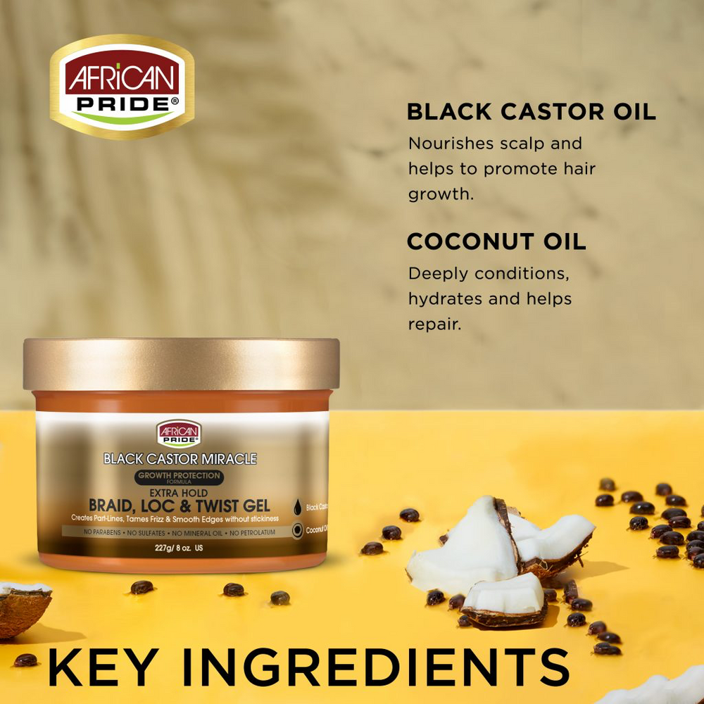 African Pride Black Castor Miracle Braid, Loc & Twist Gel  227g/8oz