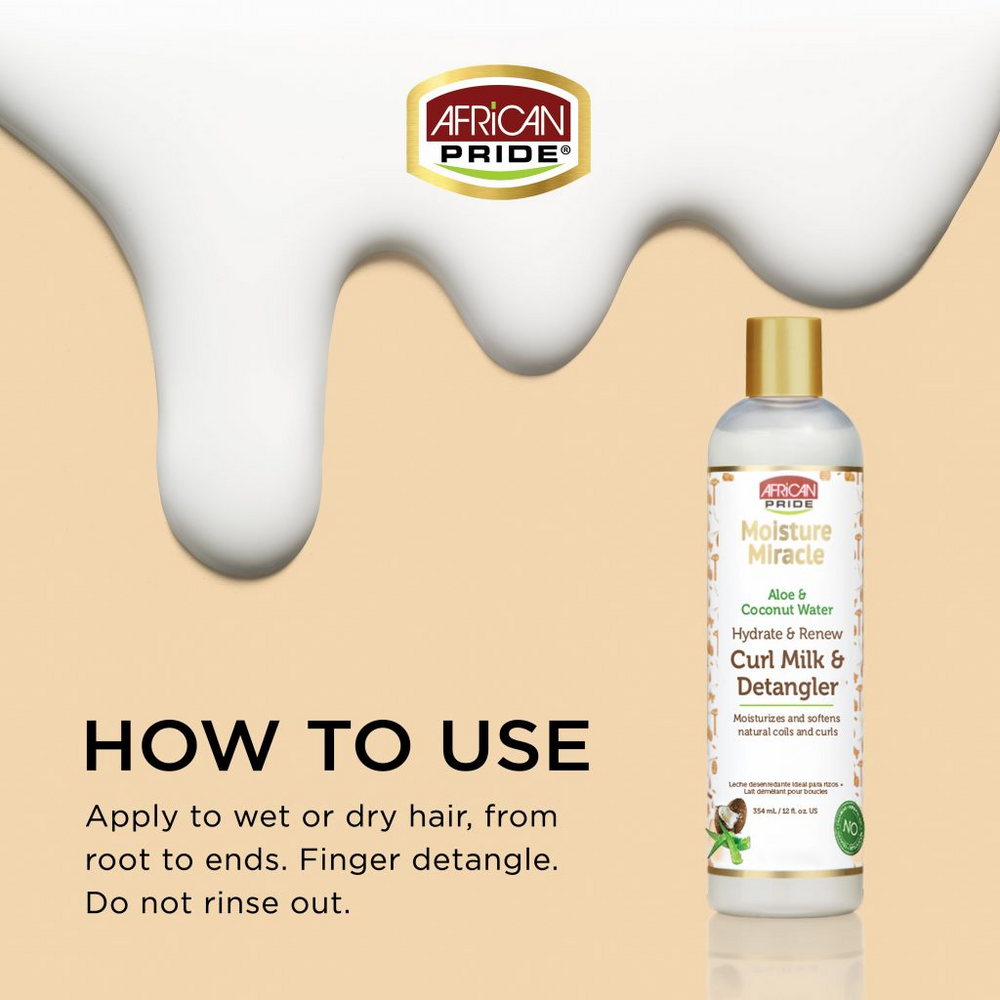 African Pride Moisture Miracle Aloe & Coconut Water Curl Milk & Detangler 354ml/12oz