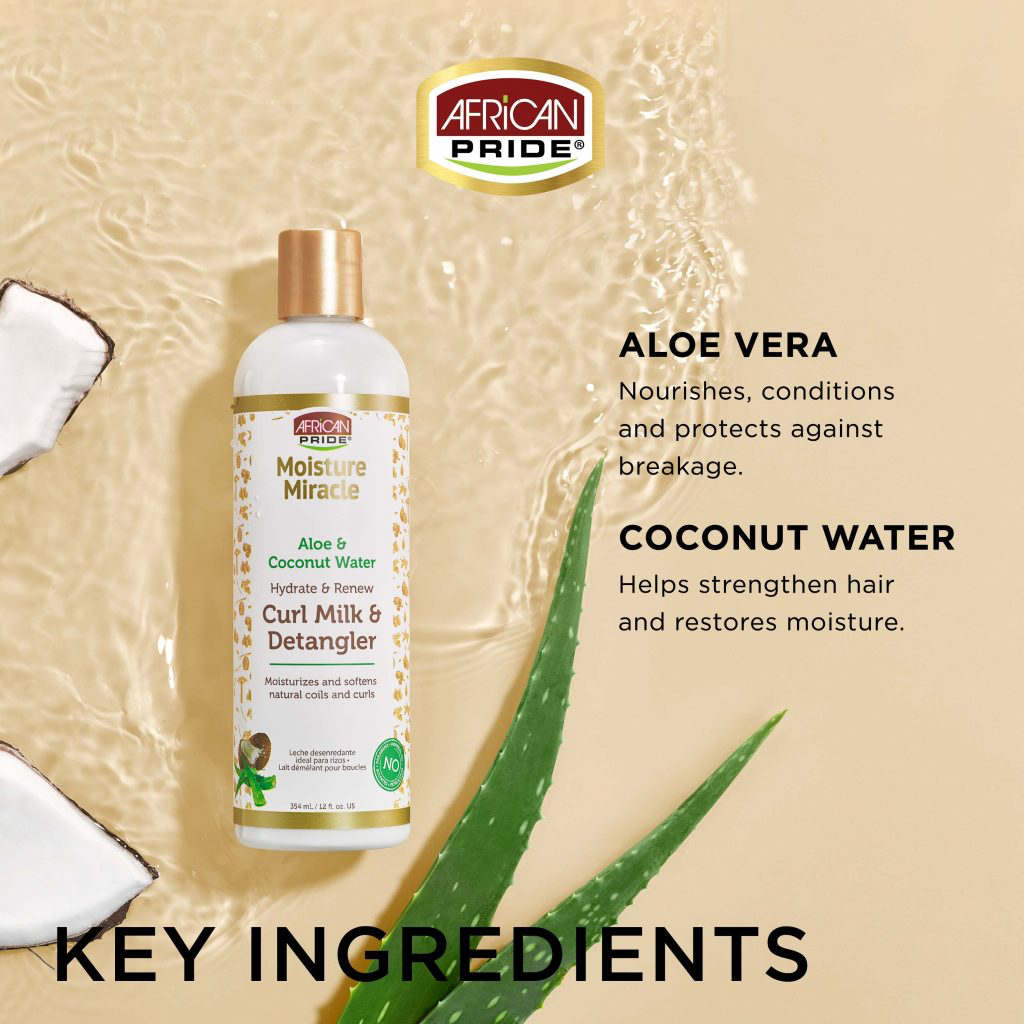 African Pride Moisture Miracle Aloe & Coconut Water Curl Milk & Detangler 354ml/12oz