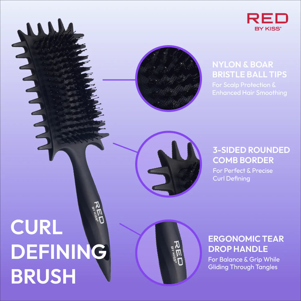 Red By Kiss Curl-Art Styler Detangling & Curl Defining Brush with Side Combs Black