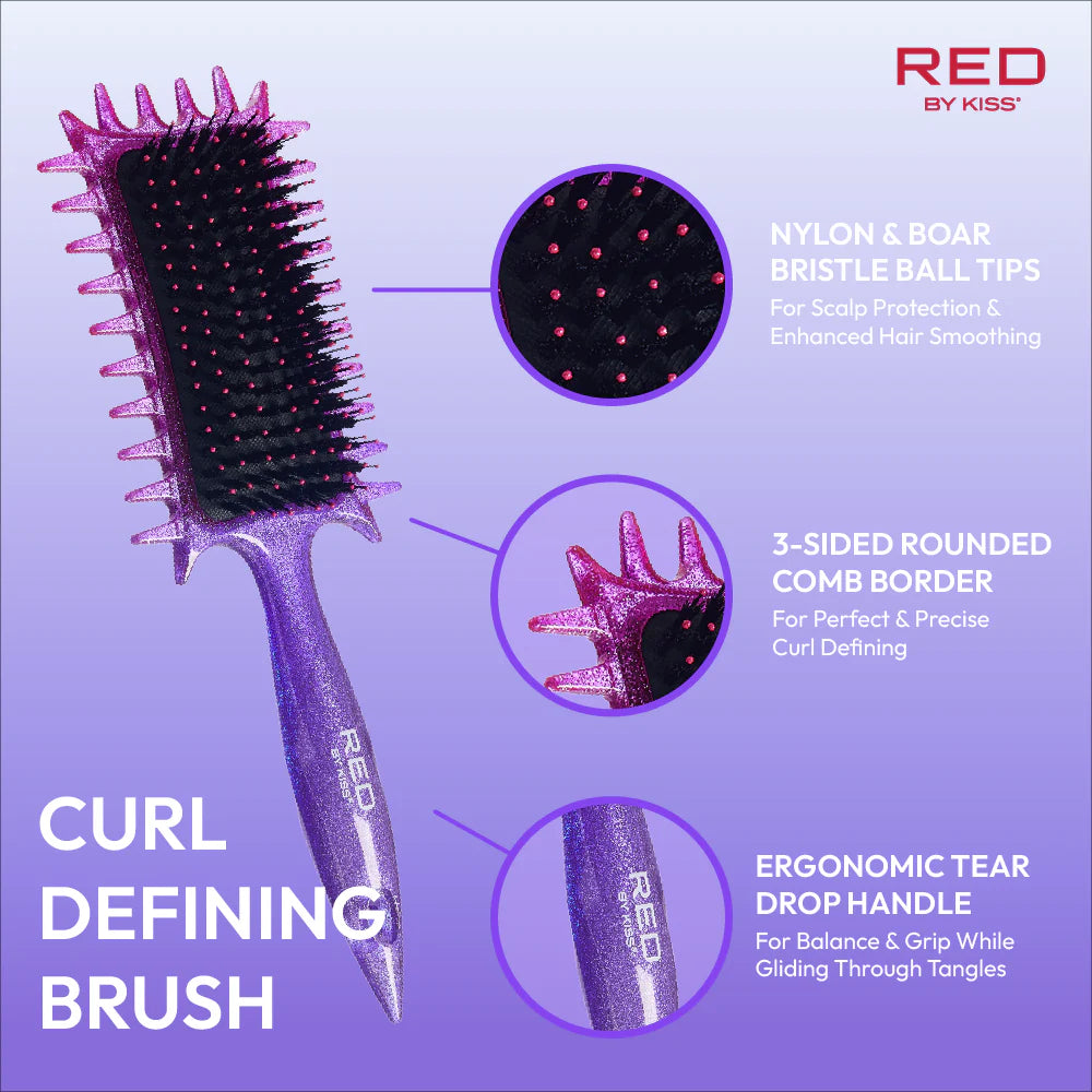 Red By Kiss Curl-Art Styler Detangling & Curl Defining Brush with Side Combs Glitter