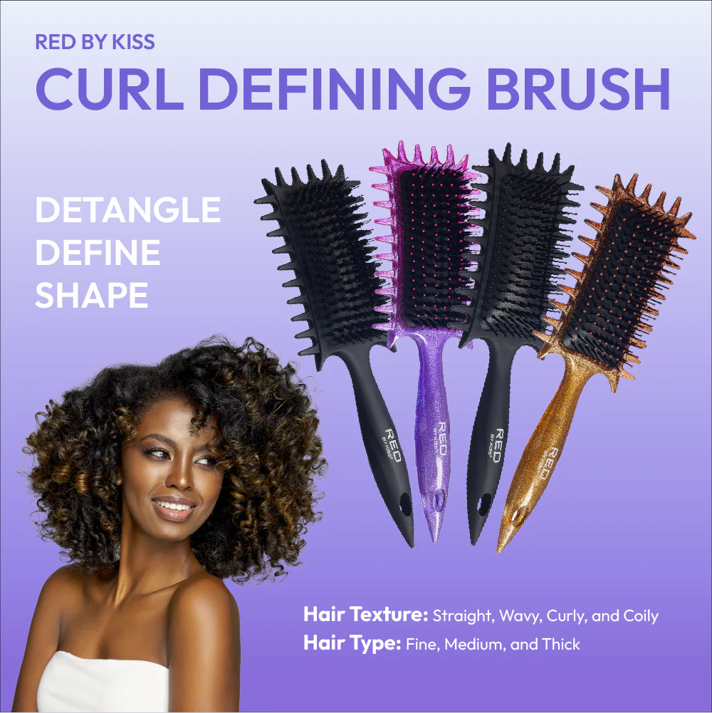 Red By Kiss Curl-Art Styler Detangling & Curl Defining Brush with Side Combs Glitter