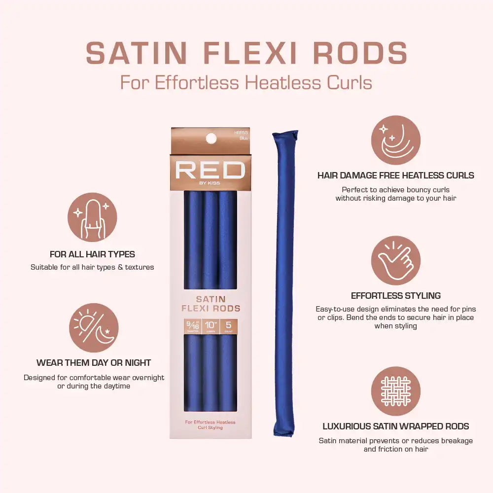 Red By Kiss Heatless Curling Silky Satin Flexi Rods BLUE