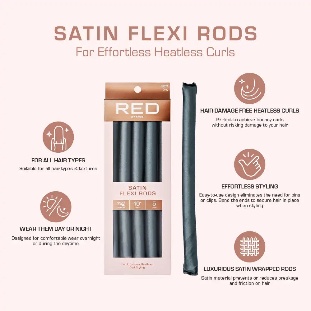 Red By Kiss Heatless Curling Silky Satin Flexi Rods GRAY