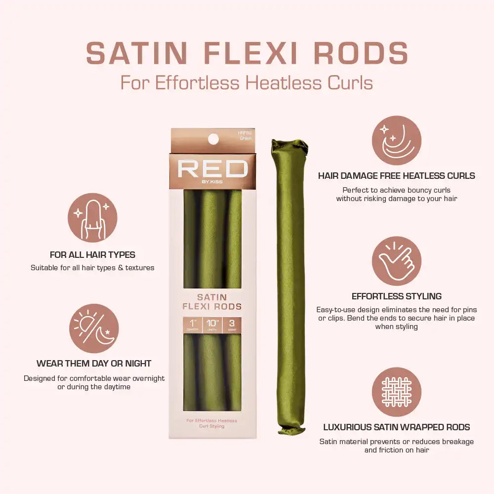 Red By Kiss Heatless Curling Silky Satin Flexi Rods Green