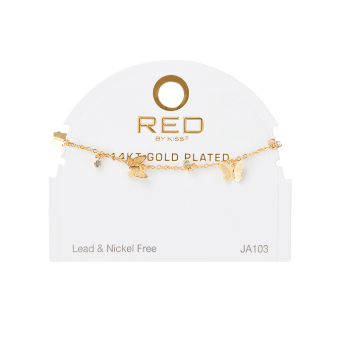 RED BY KISS 14 KT GOLD PLATED GLAM FAHION ANKLET BUTTERFLY