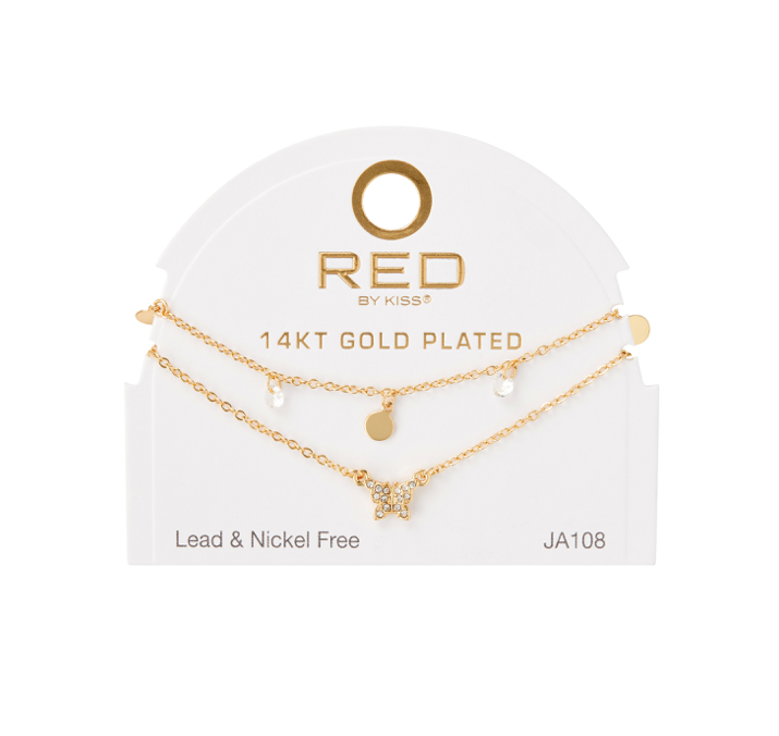 RED BY KISS 14 KT GOLD PLATED GLAM FAHION ANKLET RS BUTTERFLY