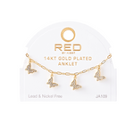 RED BY KISS 14 KT GOLD PLATED GLAM FAHION ANKLET STONE BUTTERFLY
