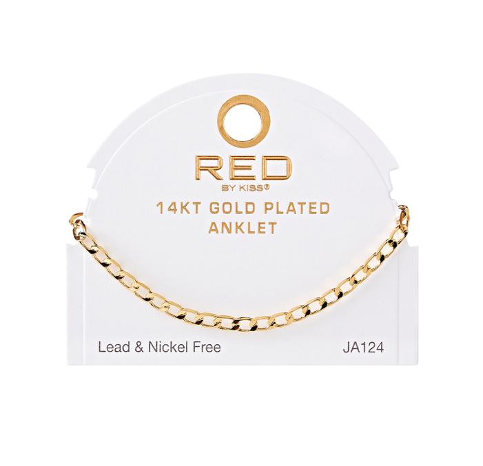 RED BY KISS 14 KT GOLD PLATED GLAM FAHION ANKLET SMOOTH FG OVAL 4MM