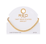 RED BY KISS 14 KT GOLD PLATED GLAM FAHION ANKLET CURB TX 4MM
