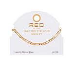 RED BY KISS 14 KT GOLD PLATED GLAM FAHION ANKLET FIGARO 4MM