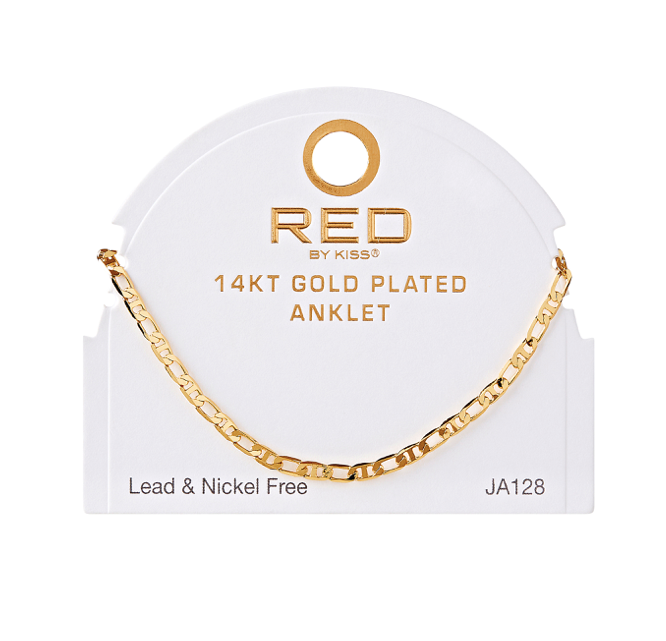 RED BY KISS 14 KT GOLD PLATED GLAM FAHION ANKLET MIXED SMOOTH 3MM