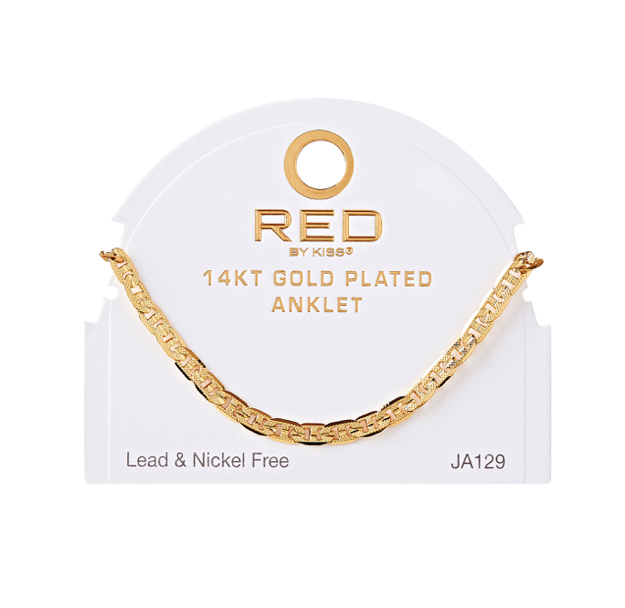 RED BY KISS 14 KT GOLD PLATED GLAM FAHION ANKLET ANCHOR TX 4.6 MM