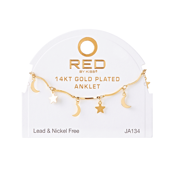 RED BY KISS 14 KT GOLD PLATED GLAM FAHION ANKLET CHARM MOON & STAR