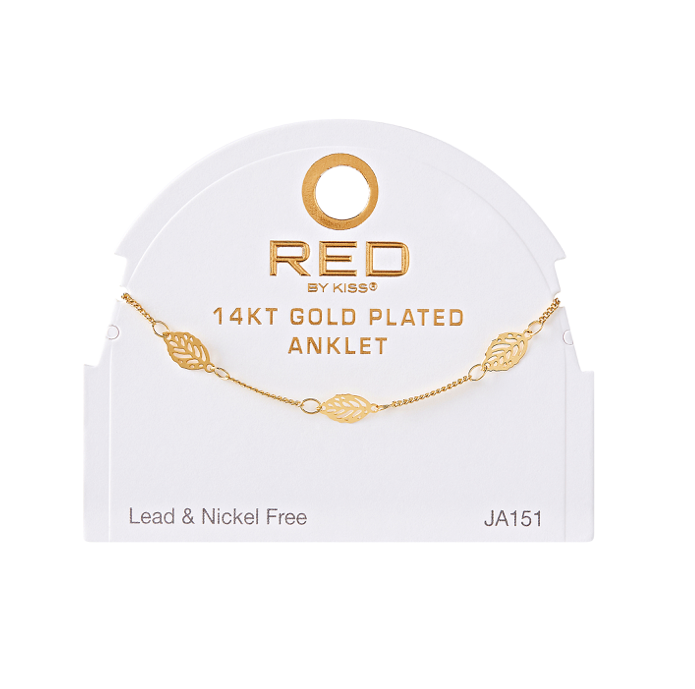 RED BY KISS 14 KT GOLD PLATED GLAM FAHION ANKLET LEAF