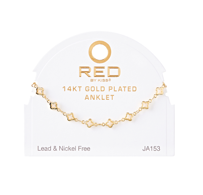 RED BY KISS 14 KT GOLD PLATED GLAM FAHION ANKLET CLOVER