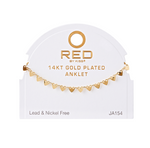 RED BY KISS 14 KT GOLD PLATED GLAM FAHION ANKLET FLAT HEART