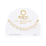RED BY KISS 14 KT GOLD PLATED GLAM FAHION ANKLET LINKED CLOVER