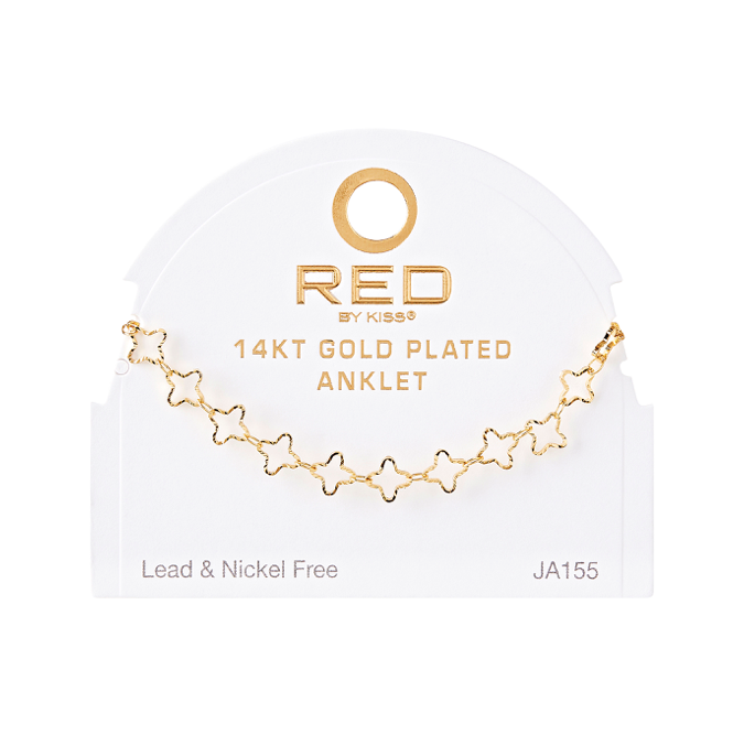 RED BY KISS 14 KT GOLD PLATED GLAM FAHION ANKLET LINKED CLOVER
